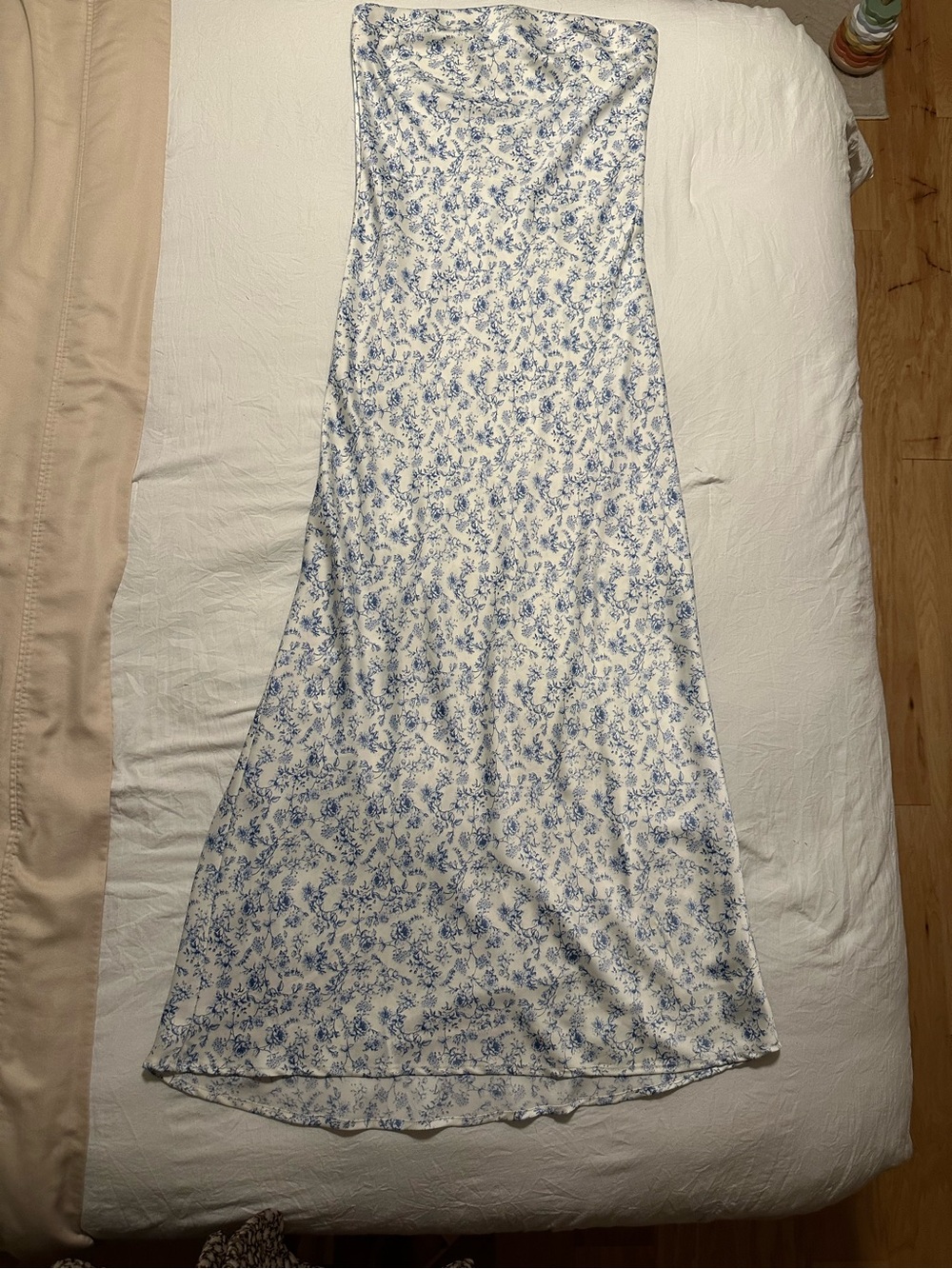 House of Harlow 1960 Midi Strapless dress with Blue Floral Print